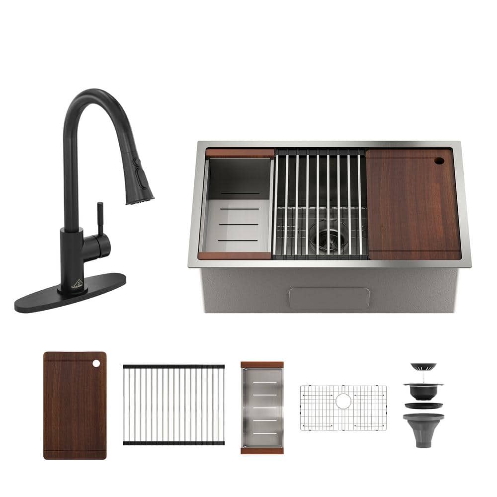 30 in. Undermount Single Bowl Nano Brushed Stainless Steel Workstation Kitchen Sink with Kitchen Faucet and Accessories price history on PriceWatchPro
