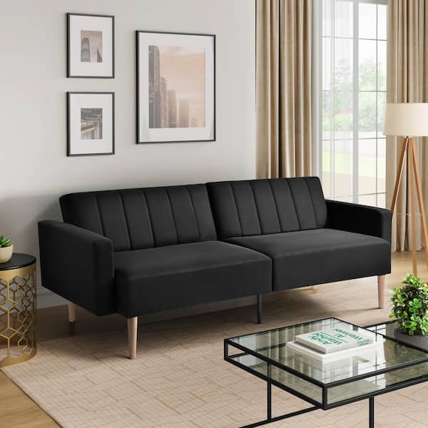 Fletcher 76.97 in. Square Arm Woven Polyester Rectangle Sofa in Charcoal
