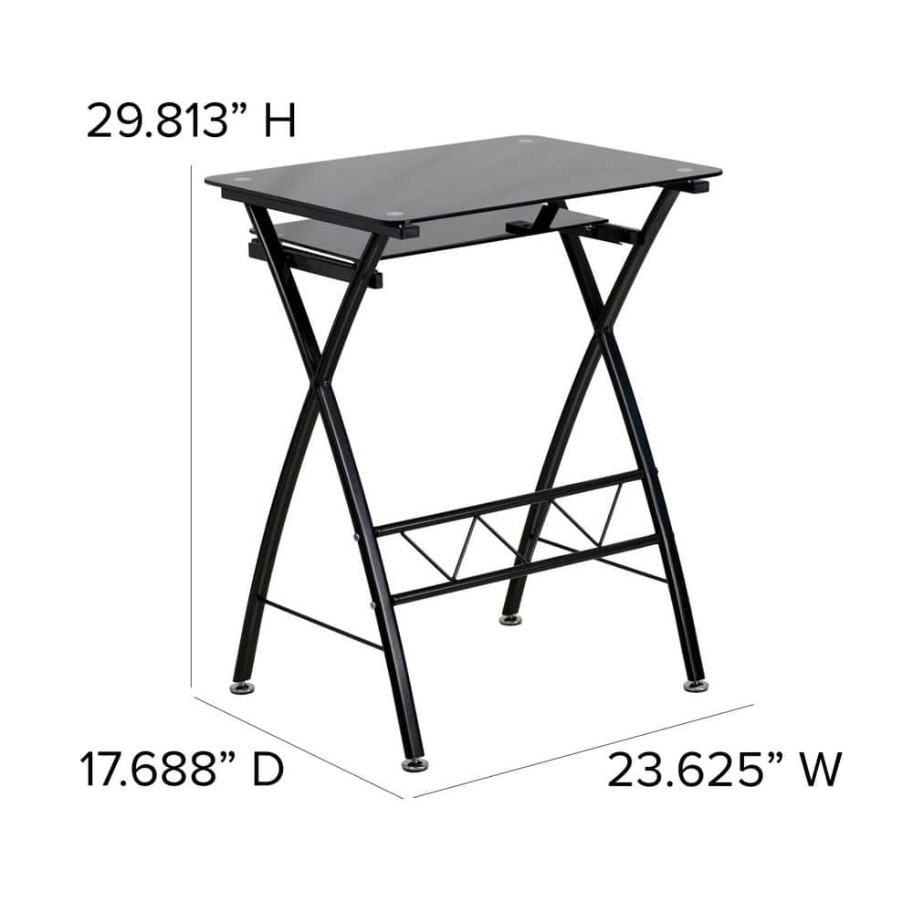Compact Norris 31" Black Tempered Glass Computer Desk with Keyboard Tray