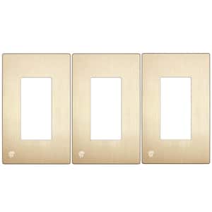 Elite Series 1-Gang 4.68 in. H x 2.93 in. L, Screwless Decorator Wall Plate in Brushed Gold (3-Pack)