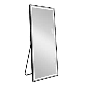 23.6 in. W x 65 in. H Rectangular Black Framed Full Length Standing Floor Mirror with LED Light Dimmable