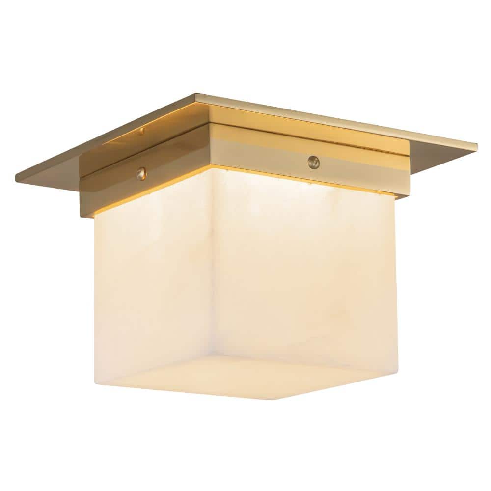 Mineral 8-in (6-in Height) Alabaster Square Flush Mount with Patina Brass Finish price history on PriceWatchPro