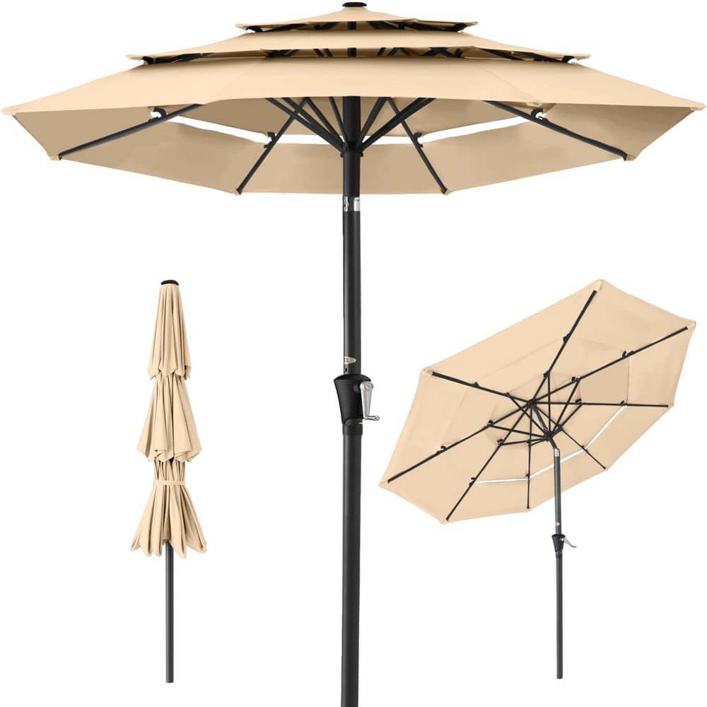 10 ft. Metal Pole Market 3-Tier Tilt and Crank Patio Umbrella in Sand price history on PriceWatchPro