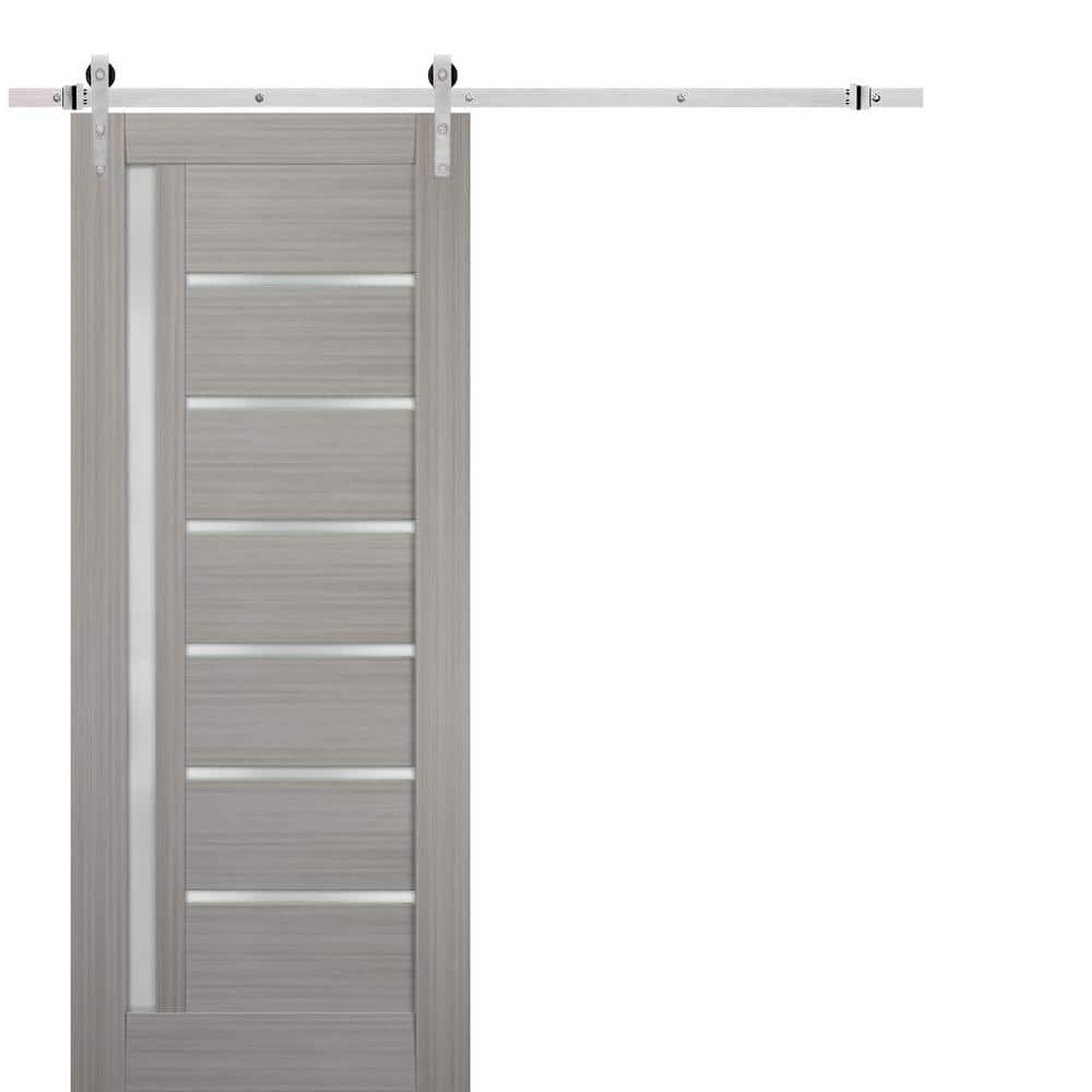 Assembly Required 24 in. x 80 in. Single Panel Gray Finished Solid MDF Sliding Door with Stainless Barn Hardware price history on PriceWatchPro