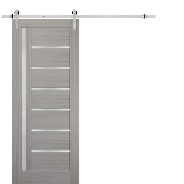 32 in. x 84 in. Single Panel Gray Finished Solid MDF Sliding Door with Stainless Barn Hardware