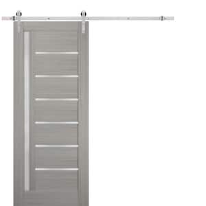 30 in. x 80 in. Single Panel Gray Finished Solid MDF Sliding Door with Stainless Barn Hardware Kit