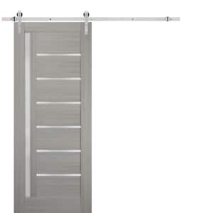4002 32 in. x 84 in. Single Panel Gray Finished Solid MDF Sliding Door with Stainless Barn Hardware Kit
