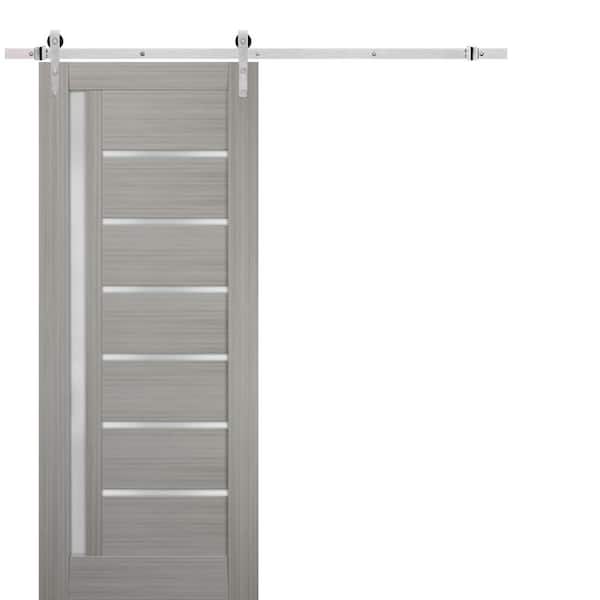 Sartodoors 4002 36 in. x 84 in. Single Panel Gray Finished Solid MDF Sliding Door with Stainless Barn Hardware Kit