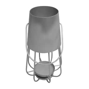 Ambient Metallic Silver Metal Candle Stand Lantern with Sleek Curved Handle