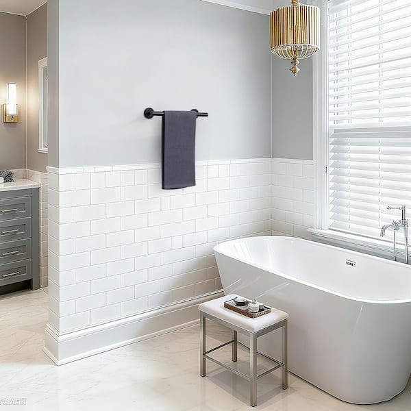 16 in. Wall Mounted Single Towel Bar Bath Hardware Accessory in Matte Black