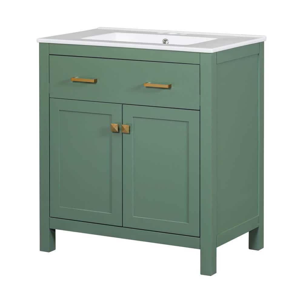 30-Inch Green MDF Freestanding Single Sink Vanity with White Ceramic Top