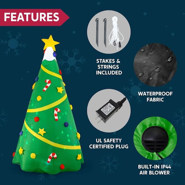 8 ft. H x 4 ft. W Green Vinyl Lighted Christmas Tree with Light Inflatable for Outdoor Christmas Decor