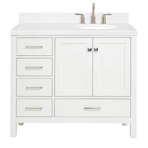 Cambridge 42.25 in. W x 22 in. D x 36 in. H Single Sink Freestanding Bath Vanity in White with Carrara Quartz Top