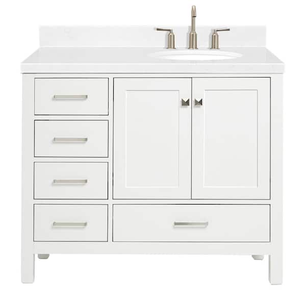 Cambridge 42 in. Single Sink Freestanding Bathroom Vanity in White with Carrara White Quartz Top
