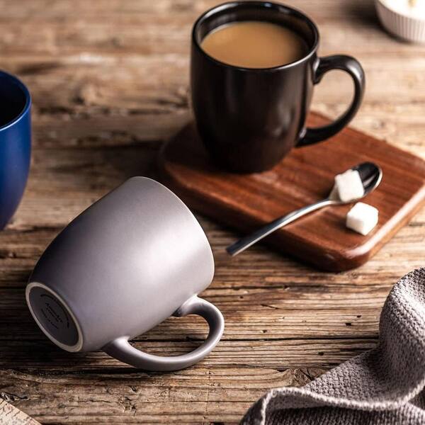 Aoibox 15 oz. Large Ceramic Coffee Mug with Cork Bottom and Spill Proof Lid, Set of 2, Matte Grey