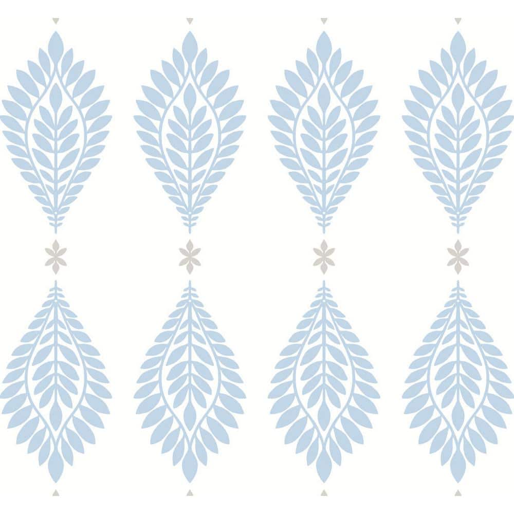 Carolina Blue and Eggshell Palm Frond Vinyl-Coated Wallpaper