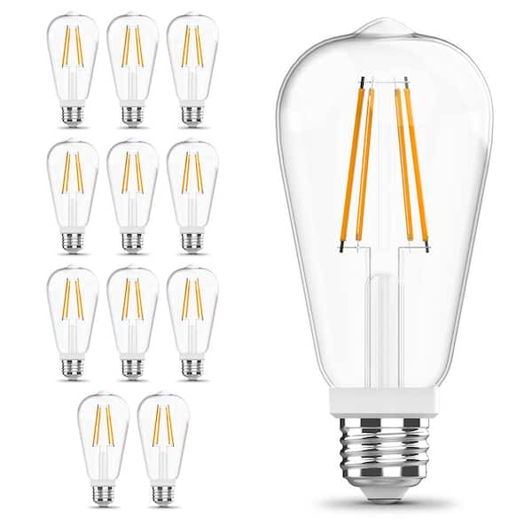 Feit Electric 100-Watt Equivalent ST19 Straight Filament Dusk to Dawn Clear Glass E26 Vintage Edison LED Light Bulb 2700K (12-Pack)