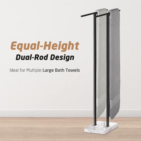 Bathroom Freestanding Towel Rack 37 in. H 2-Tier with Heavy Marble Base in Matte Black