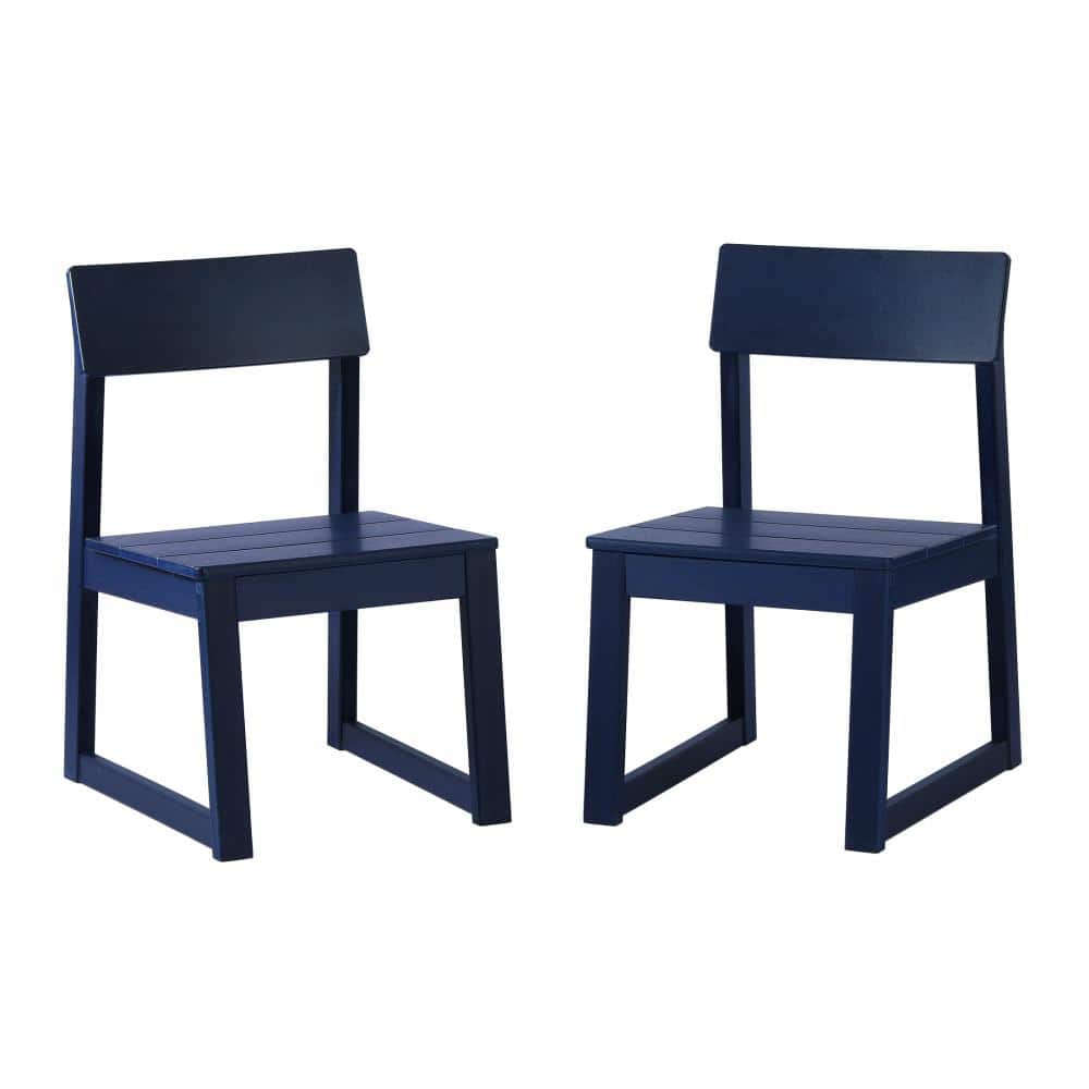 CoastSide Outdoor Patio HDPE Plastic Armless Modern Dining Side Chair (Set of 2), Navy Blue