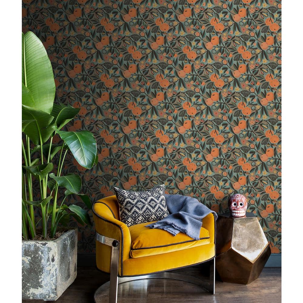 Teal and Orange Clementine Peel and Stick Wallpaper