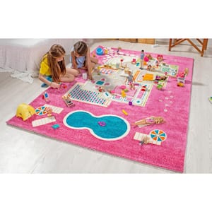 Playhouse Pink 3D 5 ft. x 7 ft. 3D Soft and Cozy Non-Toxic Polypropylene Play Area Rug for Kids Bedroom or Playroom