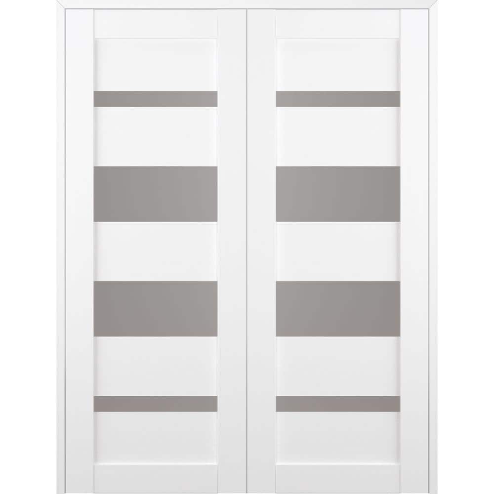 "Mirella 36"" x 84"" Both Active 5-Lite Frosted Glass Bianco Noble Finished Wood Composite Double Prehung French Door" price history on PriceWatchPro