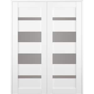 Mirella 36" x 84" Both Active 5-Lite Frosted Glass Bianco Noble Finished Wood Composite Double Prehung French Door