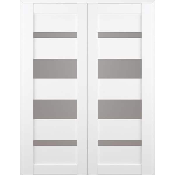 Belldinni Mirella 36" x 84" Both Active 5-Lite Frosted Glass Bianco Noble Finished Wood Composite Double Prehung French Door