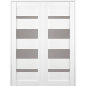 Mirella 56" x 84" Both Active 5-Lite Frosted Glass Bianco Noble Finished Wood Composite Double Prehung French Door
