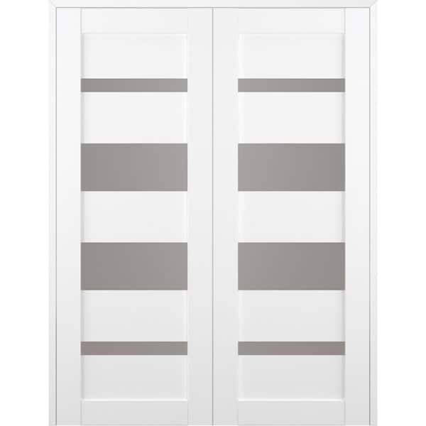 Mirella 48" x 96" Both Active 5-Lite Frosted Glass Bianco Noble Finished Wood Composite Double Prehung French Door