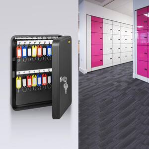 Key Cabinet 72 Position Q235 Steel Key Box w/72 Key Hooks Tags & 2 Keys Wall Mount Key Cabinet for Office, Hotel, Bank
