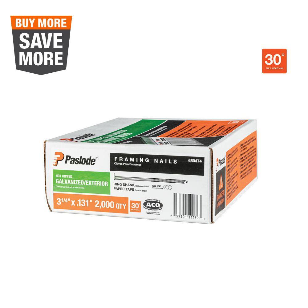 Paslode 31/4in x 0.131Gauge 30Degree HotDipped Galvanized Round