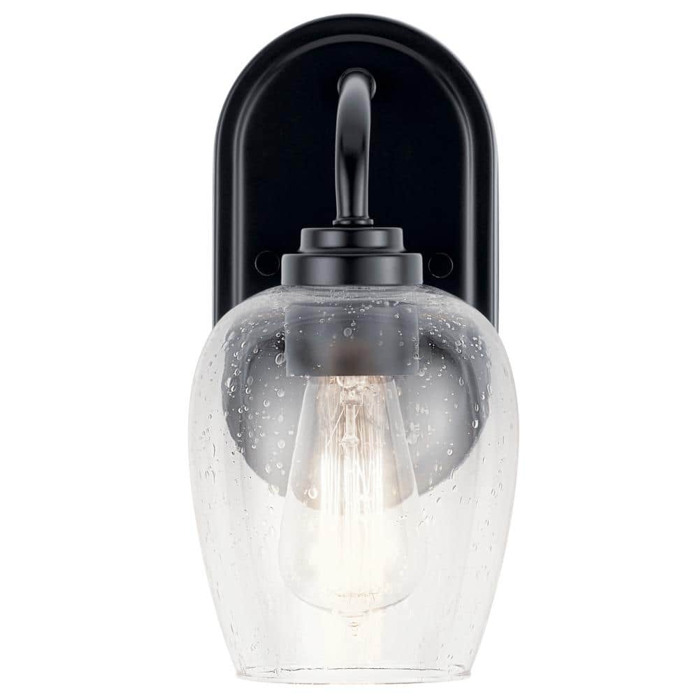Black Outdoor Wall Sconce with Clear Seeded Glass