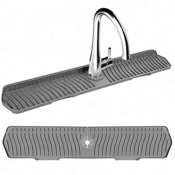 Grey Silicone Sink Splash Guard, 30 in. x 6 in. with Adjustable Faucet Hole for Kitchen and Bathroom Sinks
