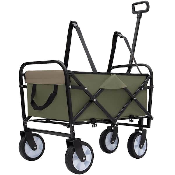 9.8 cu. ft. Army Green Fabric Folding Garden Cart, Utility Wagon Grocery Cart with Strap for Camping, Shopping, Fishing