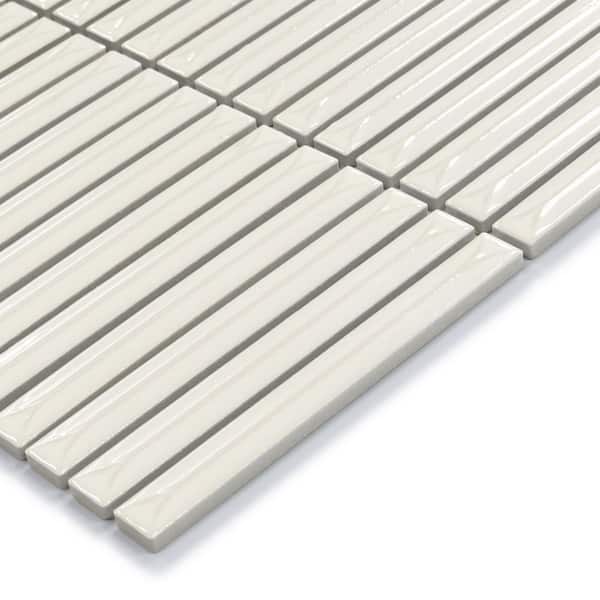 Stacked White 6 in. x 6 in. Glossy Porcelain Wall Mosaic Tile Kit Kat Finger Tile (0.25 sq. ft. /Case)