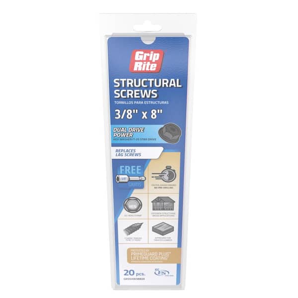 Grip-Rite 3/8 in. x 8 in. Star Drive Hex Head Structural Screws 20