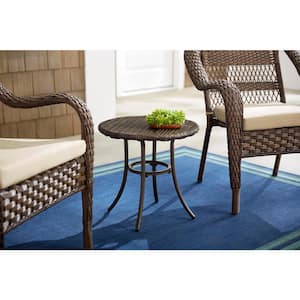 18 in, Mix and Match Brown Round Metal Outdoor Patio Accent Table