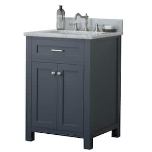 Redmond 24 in. W x 34.2 in. H Bath Vanity in Gray with Marble Vanity Top in White with White Basin