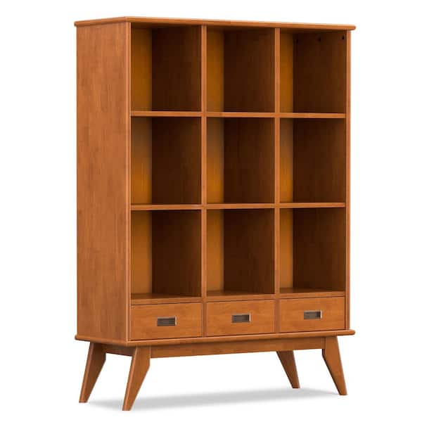 Draper 58 in. Tall Solid Wood Mid-Century Storage Bookcase in Teak Brown