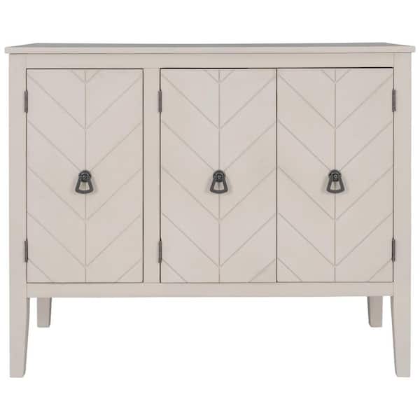 wetiny Accent Storage White Cabinet Wooden Cabinet with Adjustable Shelf, Antique Gray Modern Sideboard for Entryway