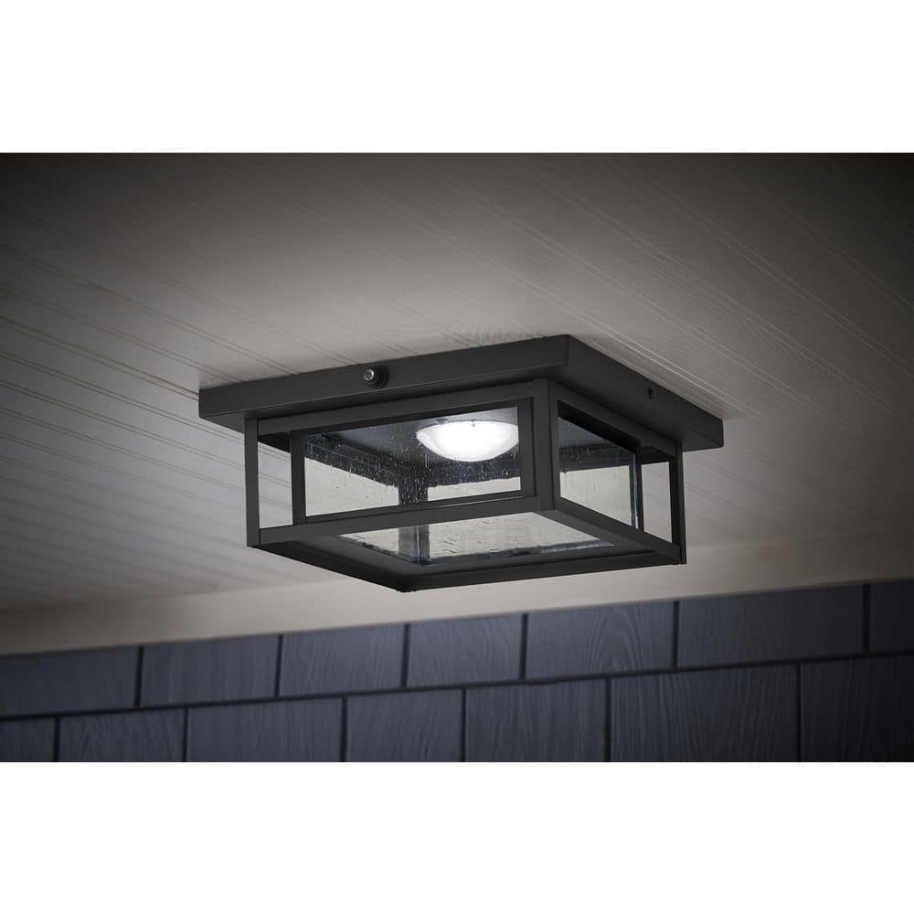 Mauvo Canyon 12 in. Black Dusk to Dawn Integrated LED Outdoor Ceiling Light Flush Mount Fixture with Seeded Glass price history on PriceWatchPro