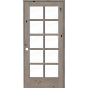 32 in. x 80 in. Knotty Alder Right-Handed 10-Lite Clear Glass Grey Stain Wood Single Prehung Interior Door