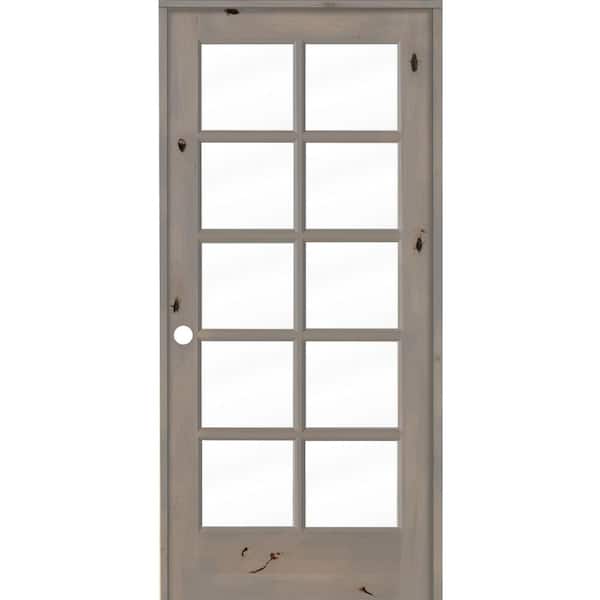 Krosswood Doors 32 in. x 80 in. Knotty Alder Right-Handed 10-Lite Clear Glass Grey Stain Wood Single Prehung Interior Door