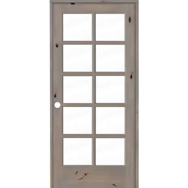 Krosswood Doors 36 in. x 80 in. Knotty Alder Right-Handed 10-Lite Clear Glass Grey Stain Wood Single Prehung Interior Door
