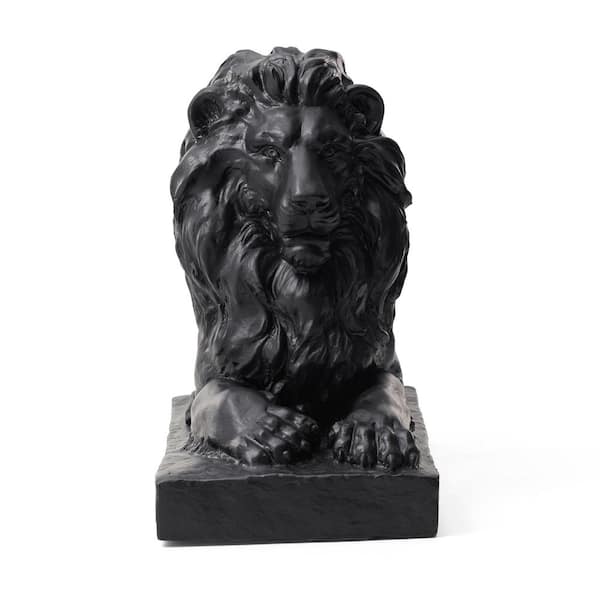 Glitzhome 21.75 in. L MGO Black Lying Lion Garden Statue