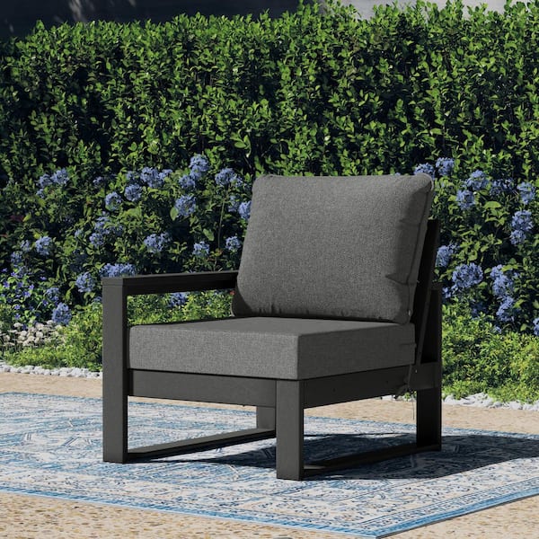 Endless Outdoor Patio Deep Seating Left Arm Chair with Gray Plastic Frame and Gray Side Tie Cushions