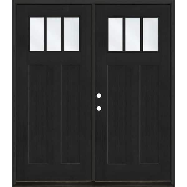 Regency 72 in. x 80 in. 1/4 TopL 3SDL Clear Glass RHIS Onyx Fir Fiberglass Double Prehung Front Door with 6-9/16 Jamb