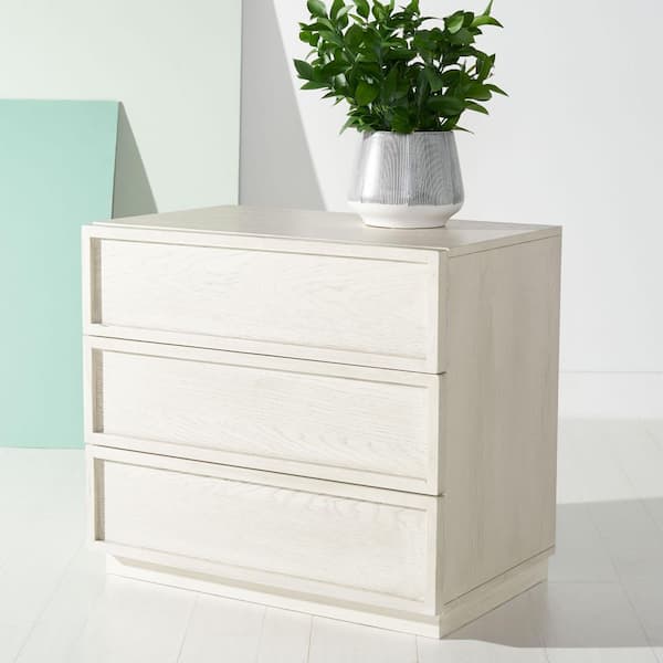 Zeus White Washed 3 Drawer 29 in. Wide Chest of Drawers