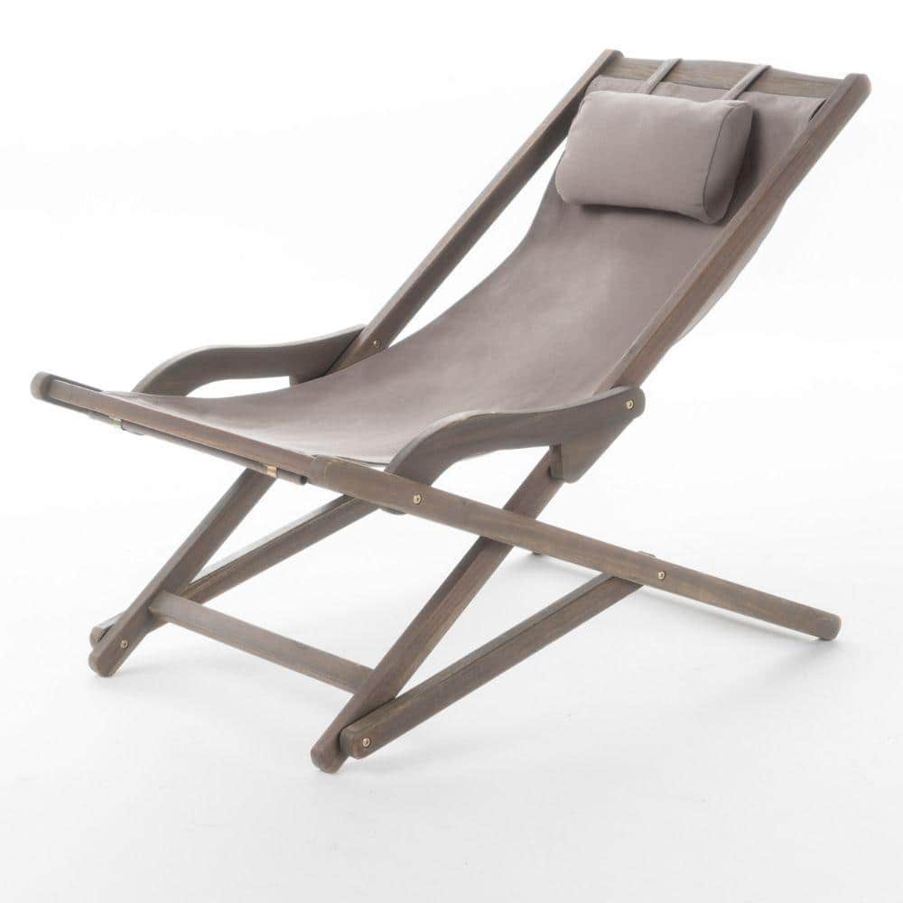 Eucalyptus Wood & Grey Canvas Outdoor Sling Chair Set